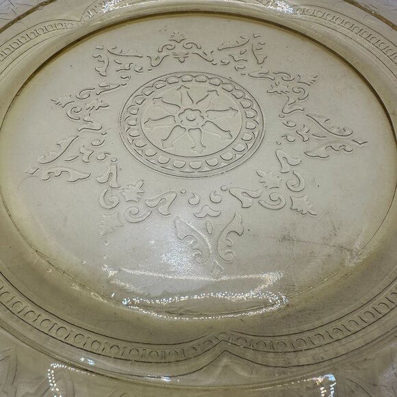 Vintage Amber Glass Plate With Intricate Floral & Geometric Etched Design - Picture 2 of 3